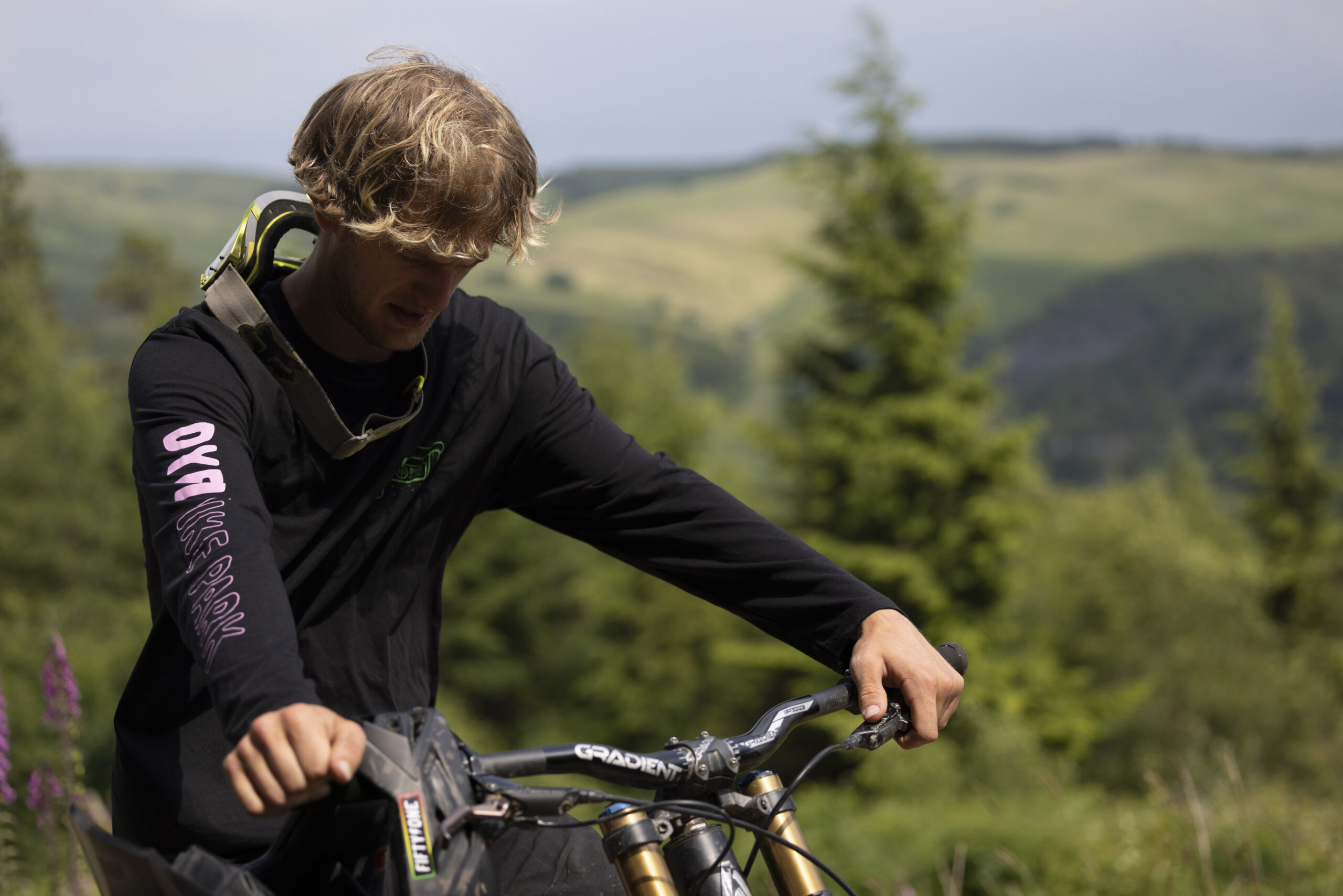 Black Long Sleeve T with Cedar Design